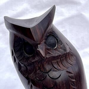 Vintage Folk Art Mexican Ironwood Wood Hand Carved Owl 3" x7"